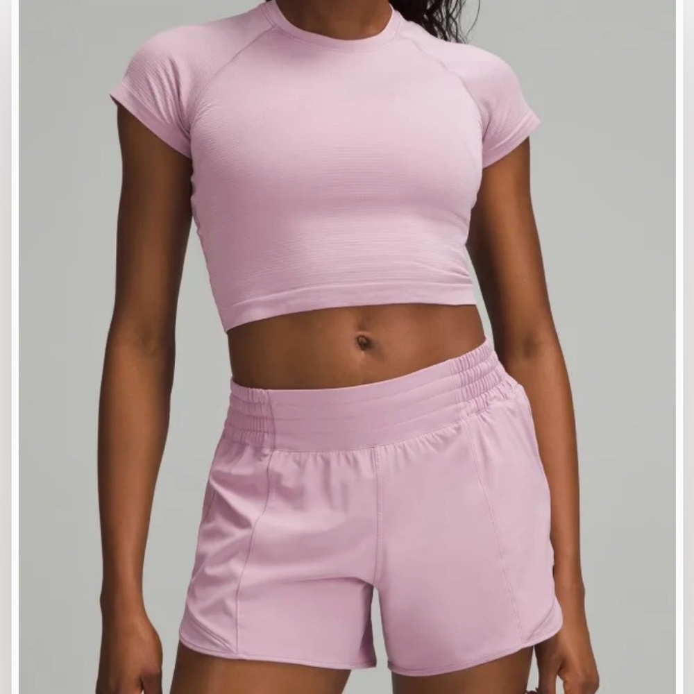 Lululemon Athletica Swiftly Crop Short Sleeve Top in Pink